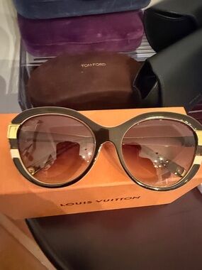 Louis Vuitton Round Oversized Sunglasses in Black and Brown with Gold Accents